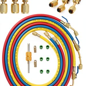 Foinwer 29986 1/4" Refrigerant Hose 72in Ball Valve Red Blue Yellow-0