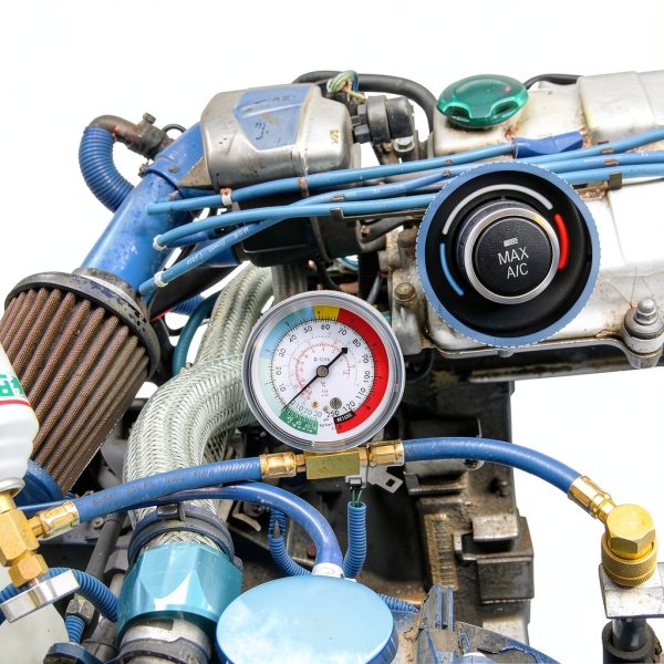 AC Charge Hose with Gauge, R134A Car AC Refrigerant Recharge Hose Kit, Come with R134A Piercing Can Tap 1/2”ACME Valve & R134A Quick Coupler Fits for Car Air Conditioning Refrigerant 250 PSI-2