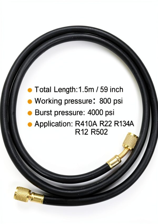 R410A AC Refrigerant Charging Hoses, 59“ HVAC Charging Hose with 1/4’’ SAE Female Flare, 800PSI Working Pressure for R410A R22 R134A R12 R502 Air Condition System Maintenance-1