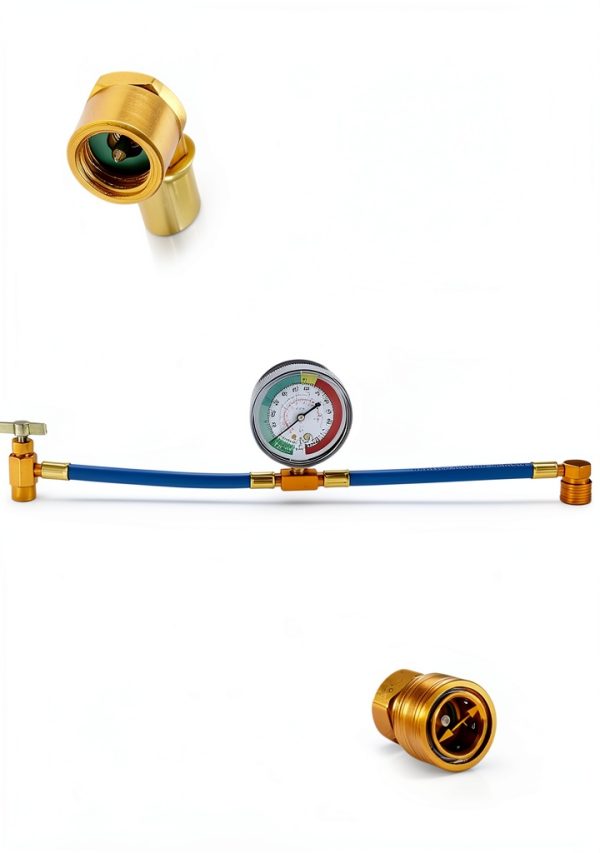 AC Charge Hose with Gauge, R134A Car AC Refrigerant Recharge Hose Kit, Come with R134A Piercing Can Tap 1/2”ACME Valve & R134A Quick Coupler Fits for Car Air Conditioning Refrigerant 250 PSI-1