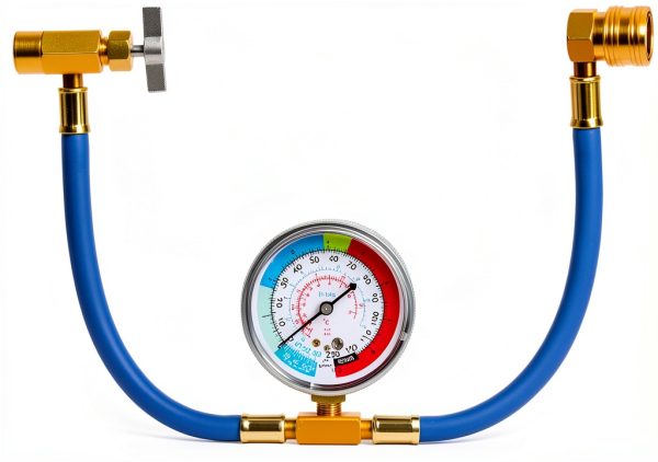 AC Charge Hose with Gauge, R134A Car AC Refrigerant Recharge Hose Kit, Come with R134A Piercing Can Tap 1/2”ACME Valve & R134A Quick Coupler Fits for Car Air Conditioning Refrigerant 250 PSI-0